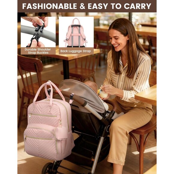 Versatile Large Capacity Diaper Bag in Pink - Perfect for On-the-Go Parents - Picture 7 of 8